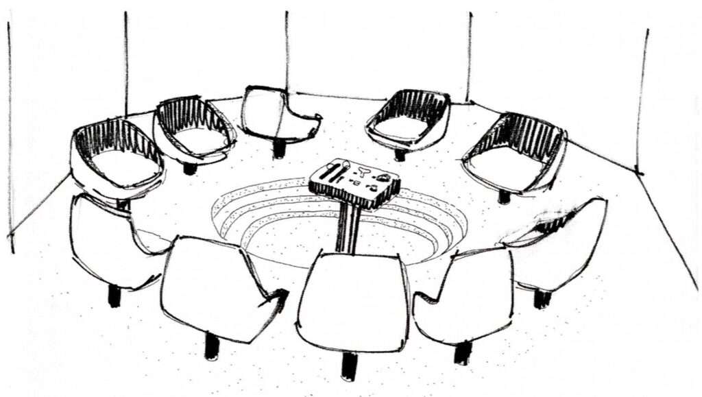 Sketch of 'Opsroom' mmic 10 swivel chairs | Gui Bonsiepe archive